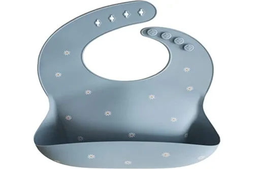 Vista 140 de Mushie - Babero de silicona para bebé, ajustable y resistente al agua (abejas) De 4 a 24 meses, lavable a máquina, correa ajustable
