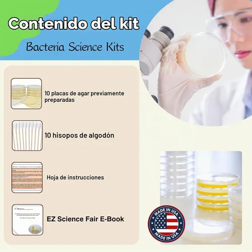 Vista 2 de Kit de ciencias de bacterias EZ Bioresearch (IV): kit de proyecto de ciencias Placas de agar LB preparadas e hisopos de algodón Exclusivo libro
