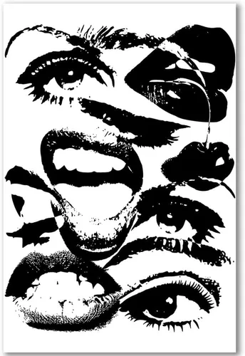 Vista 14 de Arte de pared retro hipster – Arte extraño en blanco y negro de los años 70 con ojos femeninos y labios – Impresión abstracta preppy – Decoración
