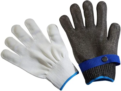 Vista 3 de Guantes de acero inoxidable resistentes a cortes, protección de grado 5, cómodos guantes de seguridad para corte de cocina para múltiples usos (L)