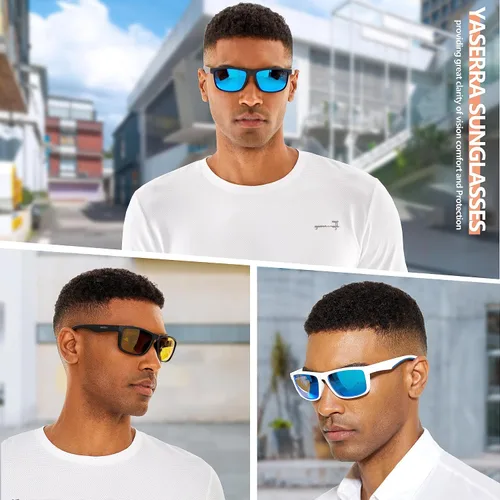 Vista 2 de Yaserra TAC - Lentes de sol cuadrados polarizados para hombres y mujeres, ligeros TR-90, marco de color, lentes de espejo con bloqueo UV