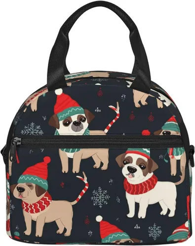 Vista 9 de Bolsa de almuerzo para perros con texto en inglés "Merry Christmas", bolsa de almuerzo impermeable para mujer