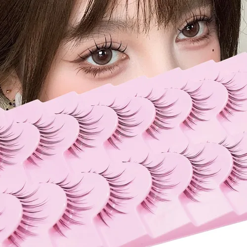 Vista 13 de 10 pares de pestañas postizas manga de aspecto natural, racimos ondulados, estilo puntiagudo de 0.630 pulgadas, pestañas japonesas de anime cosplay