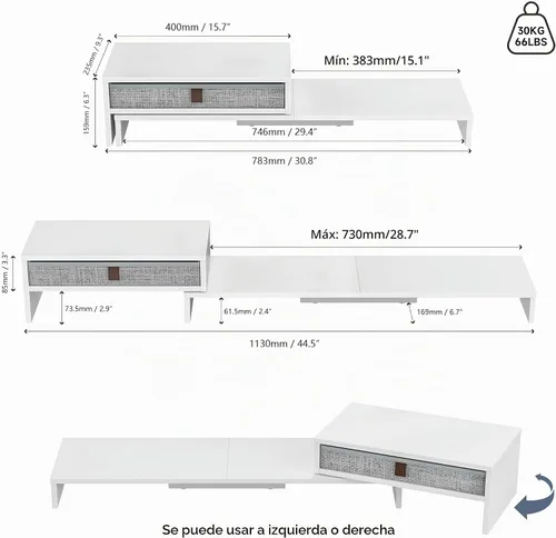 Vista 5 de Fenge Soporte elevador para monitor de computadora con cajón para 2 o 3 monitores, longitud y ángulo ajustables, soporte de computadora portátil