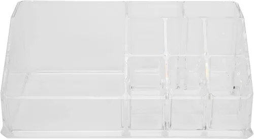 Vista 2 de Caja de almacenamiento de maquillaje, organizador transparente de dos niveles, joyería cosmética, lápiz labial, soporte para exhibición de lápiz