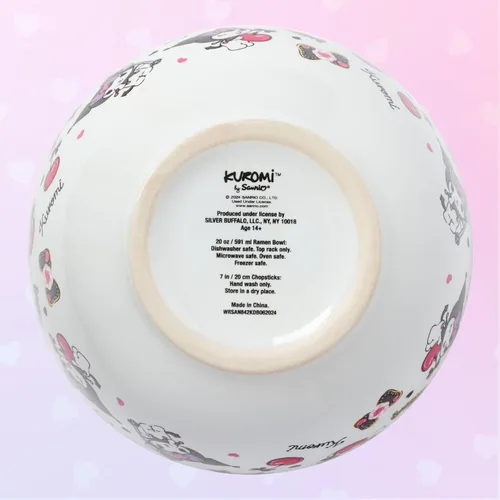 Vista 34 de Silver Buffalo Hello Kitty y sus amigos Chococat - Tazón de cerámica para ramen y arroz con palillos, patrón a cuadros, apto para microondas, 20