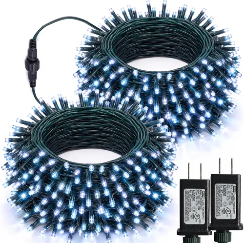 Vista 31 de Luces de Navidad, 1000 luces LED de 328 pies para árbol de Navidad enchufables con 8 modos, control remoto, tira de luces de Navidad impermeables