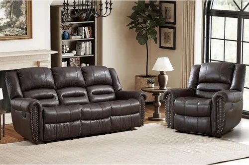 Vista 20 de EBELLO Silla reclinable manual de cuero sintético, silla reclinable individual clásica con cómodo apoyabrazos y respaldo, mueble para sala de estar