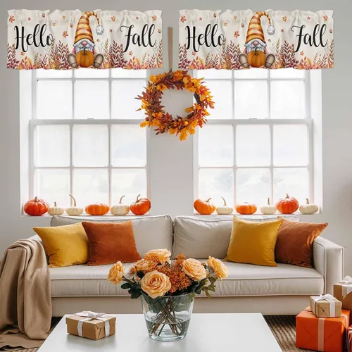 Vista 138 de Cenefa de cortina con lazo rojo de Navidad para ventanas, sala de estar, cocina, baño, granja, bolas de Navidad de acuarela con diseño de bayas