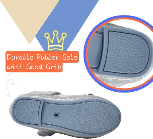 Vista 3 de owiluup - Zapatos de vestir para niñas Mary Jane Princess con gancho y bucle con purpurina para fiestas azules para niños pequeños
