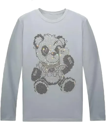 Vista 20 de HZCX FASHION Camisetas gráficas de manga larga para hombre y mujer, camisetas divertidas con diamantes de imitación