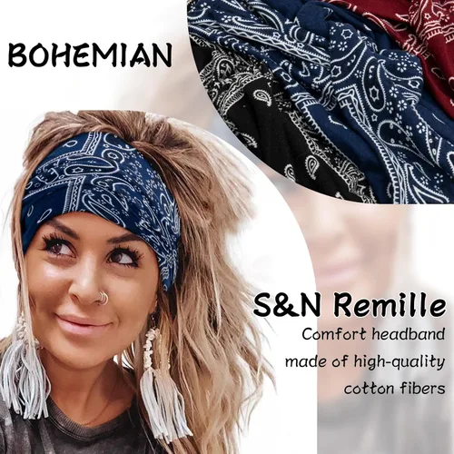 Vista 4 de S&N Remille Diademas Anchas para Mujeres, Banda para el Cabello Grande, Diadema Elástica Antideslizante con Nudo Trenzado, Accesorios para Yoga