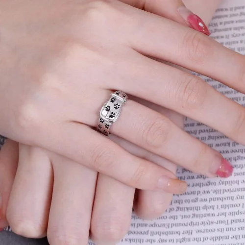 Vista 6 de AILIN Anillos de pata de perro para mujer en plata de ley 925 con nombre personalizado y grabado en el interior, joyería conmemorativa para mujeres