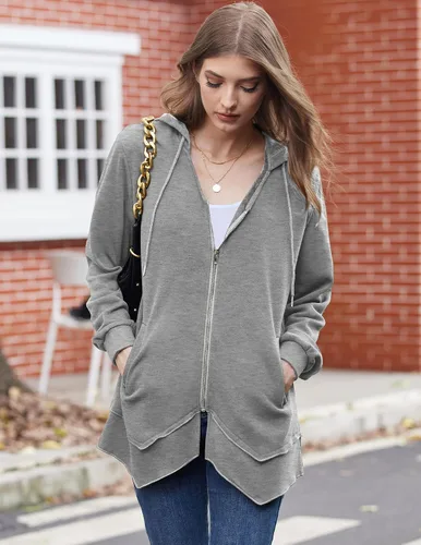 Vista 3 de Zeagoo Sudadera con capucha y cremallera para mujer, ligera, casual, con bolsillos