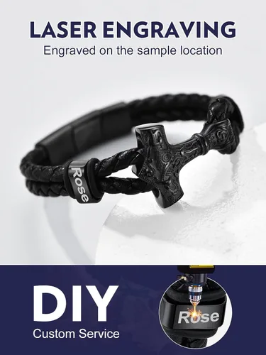 Vista 6 de Bandmax Pulsera trenzada de cuero negro para hombre con colgante gótico punk, pulsera de cuero con hebilla de acero inoxidable, paquete de regalo