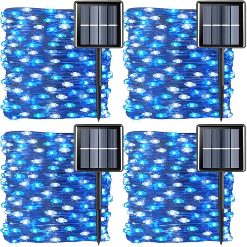 Vista 15 de QITONG - 4 paquetes de luces solares de Navidad blancas, cada una de 33 pies, 100 LED, luces de hadas impermeables para exteriores, 8 modos, luces