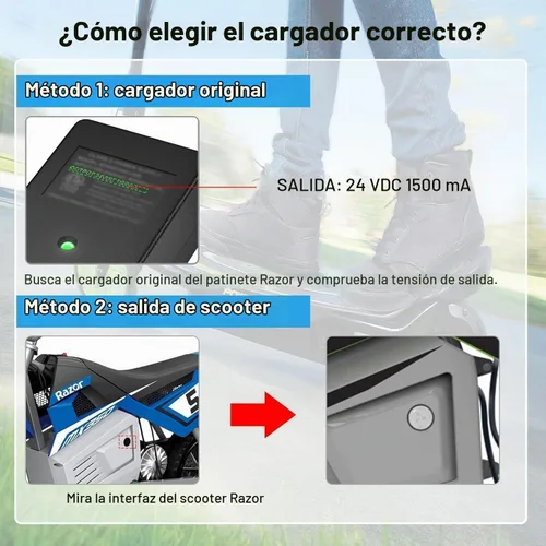 Vista 2 de Cargador de batería eléctrico de 24 V para Razor MX350 Dirt Bike
