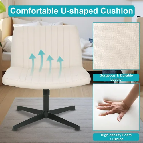 Vista 6 de BestOffice Silla cruzada cómoda, sin brazos, con patas cruzadas, silla de escritorio sin ruedas, silla de escritorio amplia ajustable giratoria