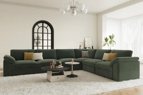 Vista 98 de EASE MOOSE Sofá modular verde seccional de gran tamaño en forma de L Pana verde