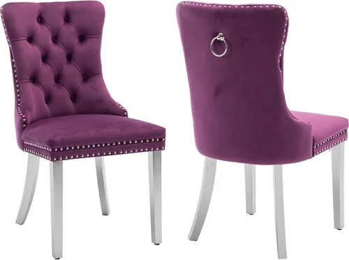 Vista 11 de Juego de 2 Sillas de Comedor Modernas de Mediados de Siglo, Tapizadas en Terciopelo Beige con Respaldo Acolchado, Sillas de Cocina y Comedor, Patas
