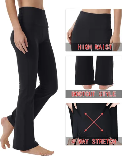 Vista 6 de Keolorn Pantalones de yoga con corte de bota para mujer, pantalones de entrenamiento de cintura alta para mujer, control de abdomen, pantalones