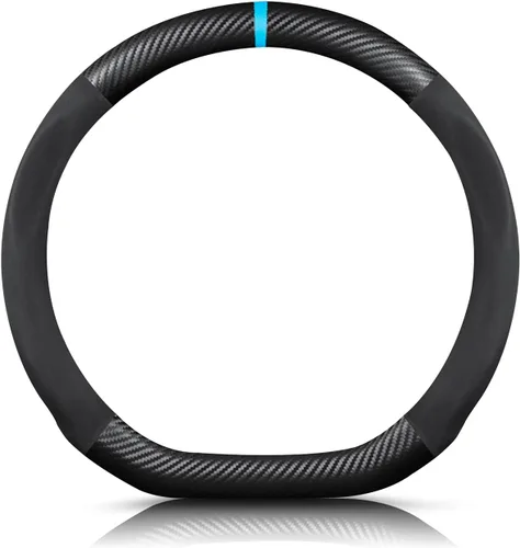 Vista 8 de Ergocar Funda para volante de cuero PU de microfibra y fibra de carbono en forma de D, protector antideslizante para volante de automóvil
