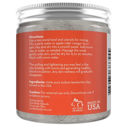 Vista 7 de Pure Body Naturals Polvo de bentonita pura para baño y máscara facial, arcilla curativa india pura para quemaduras, mastitis, piel inflamada