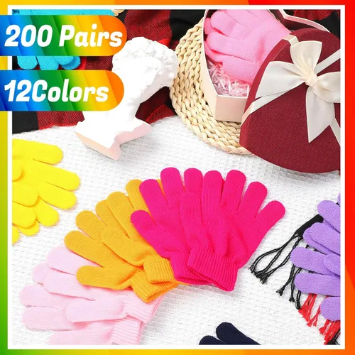 Vista 7 de Handepo Guantes para niños a granel de invierno de punto colorido elástico dedo completo guantes cálidos para personas sin hogar regalos de fiesta
