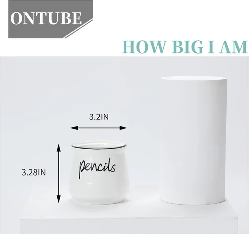 Vista 4 de Soporte para lápices de porcelana, soporte para bolígrafos de cerámica (blanco) Porcelain ceramic, pen & pencil holder, sturdy, easy-clean