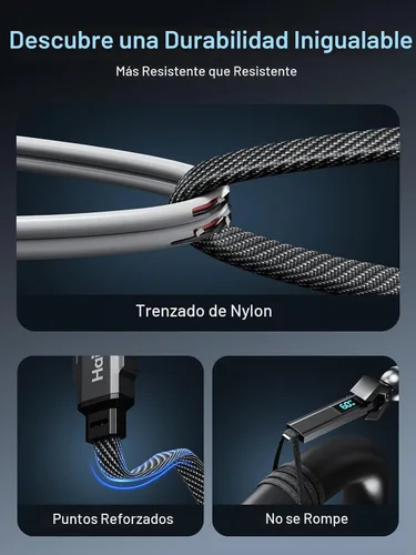 Vista 8 de Cable de carga 4 en 1 de 5 pies, 240 W USB C a USB C cable de carga rápida trenzado plano combo de cable cargador para iPhone USB A/C a C/L