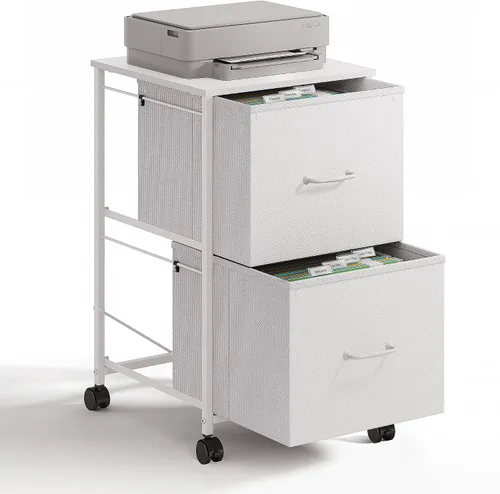 Vista 8 de DEVAISE Archivador móvil de 2 cajones, soporte para impresora rodante, archivador vertical de tela que se ajusta a tamaño A4 o carta para oficina