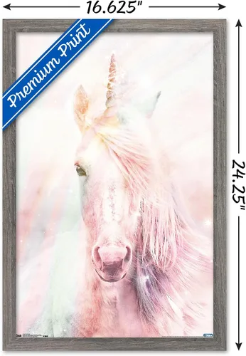 Vista 3 de Trends International Póster de pared de unicornio rosa, 14.725 x 22.375 pulgadas, versión enmarcada de madera de granero Versión enmarcada Barnwood