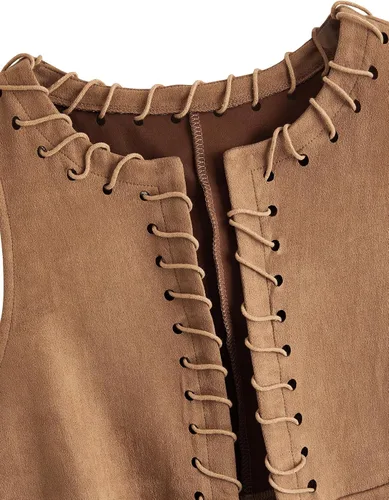 Vista 3 de Verdusa Chaleco de ante sintético con flecos para mujer, estilo hippie de los años 70, sin mangas, con borlas