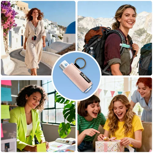 Vista 4 de WK IEASON - Llavero con Soporte para Bálsamo Labial, Clip para Funda de Lápiz Labial, Funda para Chapstick, Llavero, 3 piezas Negro, Mediana