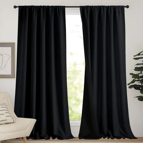 Vista 47 de NICETOWN Biscotti Beige 100% Cortinas opacas de 45" de largo para cocina, bolsillo con varilla para sótano completamente opaco, cortinas térmicas