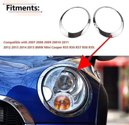 Vista 2 de RLB-HILON Anillo de ajuste para faros delanteros compatible con MINI Cooper R55 R56 R57 R58 R59 2007 2008 2009 2010 2011 2012 2013 2014 2015 Año, 1