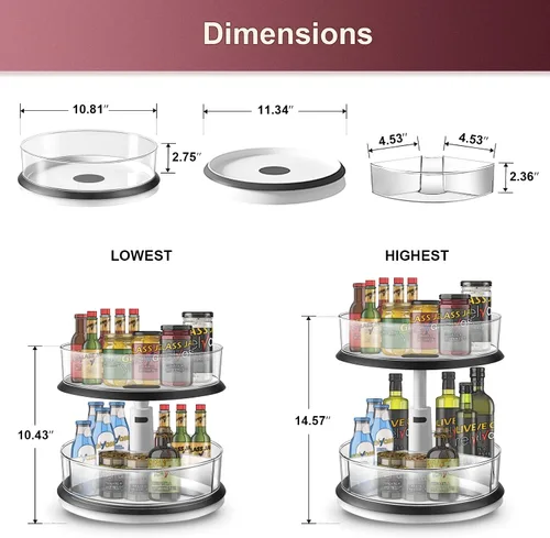 Vista 4 de Ynelyase Lazy Susan - Organizador transparente de 2 niveles plato giratorio para gabinete, baño, encimera y despensa con estante grande