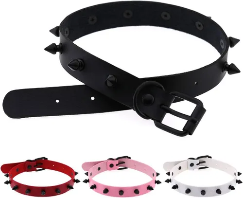 Vista 4 de FM FM42 Gargantilla unisex multicolor de cuero sintético de PU punk rock gótico negro remaches con remaches