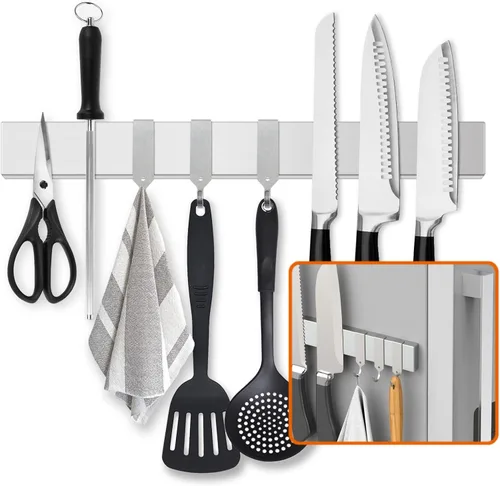 Vista 8 de Soporte magnético para cuchillos de doble cara de 12 pulgadas, tira de cuchillos de acero inoxidable con potente fuerza de tracción magnética, uso