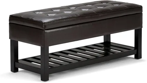 Vista 19 de SIMPLIHOME Cosmopolitan - Otomana rectangular con aspecto de lino de 44 pulgadas de ancho, color gris nube