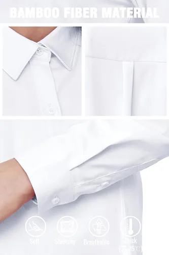 Vista 4 de Camisas con botones para mujer, sin arrugas, de manga larga, elásticas, para negocios, oficina, formal, blusas de trabajo