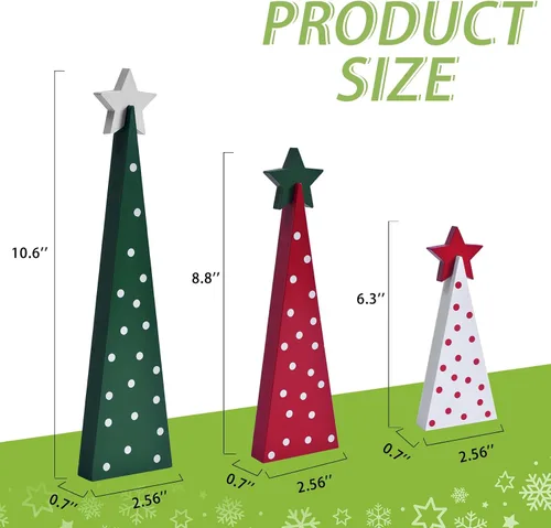 Vista 2 de GHOSTMAGIC 3 piezas de árboles de Navidad de madera, decoración de mesa, letreros rústicos de mesa de árbol de Navidad de doble cara, centros