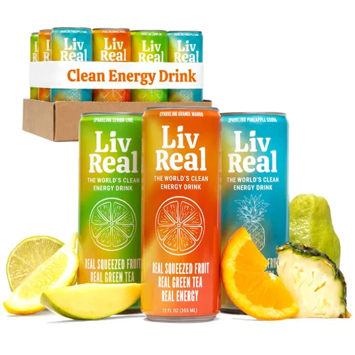 Vista 12 de LivReal Clean Energy Drink – Té Verde Orgánico Cafeína 125mg + L-Teanina 100mg – Fruta Real, Sin Edulcorantes ni Saborizantes – Vitamina C