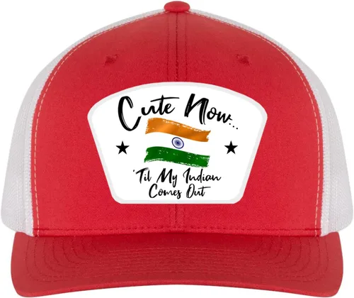 Vista 4 de Til My Indian Comes Out Country Pride India Flag Heritage Gorra ajustable de malla para camionero Black/Black