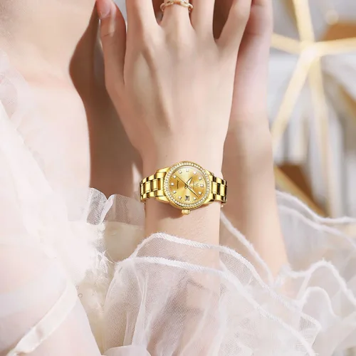 Vista 2 de OLEVS Reloj automático para mujer, de lujo, con diamantes de lujo, cuerda automática, impermeable, fecha luminosa