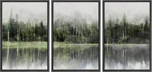 Vista 156 de NWT Juego de Arte de Pared de Lienzo Enmarcado Bosque Blanco y Negro Reflejo de Lago Paisaje Naturaleza Vida Silvestre Arte de Fotografía Rústico