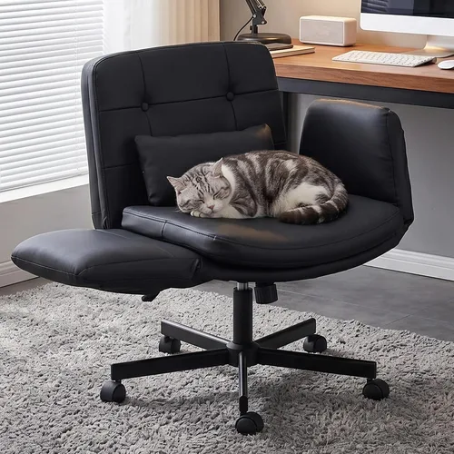 Vista 10 de Silla Criss Cross con ruedas y reposabrazos, piel sintética, color beige