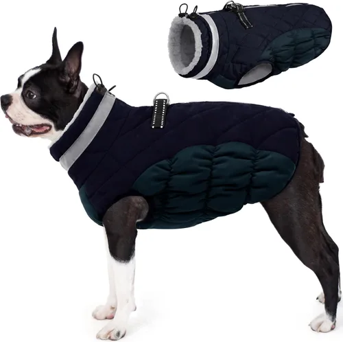 Vista 33 de AOFITEE Abrigo para perro, chaquetas cálidas para perros pequeños, abrigo de invierno para perros con arnés integrado, chaqueta de invierno