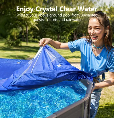 Vista 7 de POOLHACKER - Cubierta de piscina de invierno de 12 pies, redonda, 12 pies sobre el suelo, cubierta de piscina 420D extragruesa con extensión