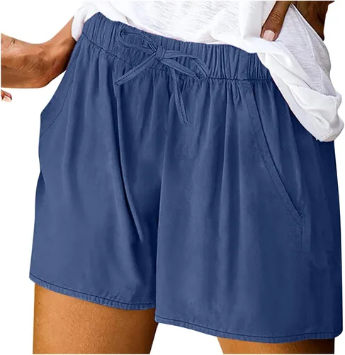 Vista 3 de Pantalones cortos con cordón para mujer, pantalones cortos de verano atléticos, para gimnasio, yoga, entrenamiento, cintura elástica, casuales